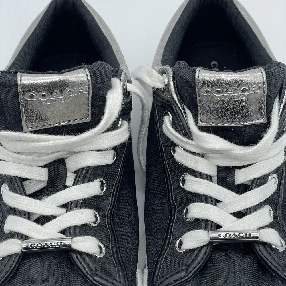 Coach New York Francesca C Monogram Lace Up Sneakers Women’s 8.5B Black/Silver